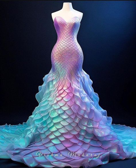 Under The Sea Fashion, Fish Gown, Vishma Maharaj, Fashion Show Themes, Gown Ideas, Sea Dress, Mermaid Outfit, Under The Sea Theme, Fantasy Dresses