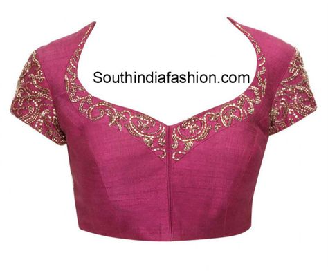 sweet_heart_neckline_blouse Front Blouse Designs, Pot Neck, Blouse Necklines, Blouse Designs Catalogue, Saree Blouse Neck Designs, New Saree Blouse Designs, Traditional Blouse Designs, Blouse Design Images, Blouse Designs Indian