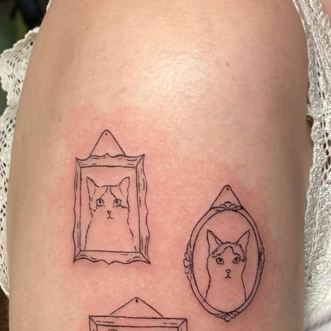 Discreet Cat Tattoo, Atomic Cat Tattoo, Classy Patchwork Tattoo, Hide And Seek Tattoo, Classy Tattoo Sleeve, Dot Work Cat Tattoo, Piecing Together A Sleeve Tattoo, Cat Tree Tattoo, Small Pet Tattoos Cat