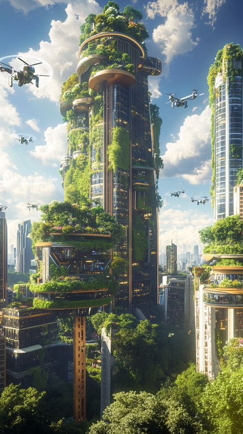 ✨ Explore a Breathtaking Futuristic City with Skyscrapers and Green Spaces! 🏙️ This vibrant metropolis features stunning architecture with green rooftops, autonomous drones, and interactive art. Immerse yourself in a world where nature meets innovation! 🌿 #FuturisticCity #UrbanNature #Skyscrapers #midjourney Solar Punk Aesthetic, Solar Punk, Stunning Architecture, Punk Aesthetic, Urban Nature, Interactive Art, Solar Water, Futuristic City, Green Space