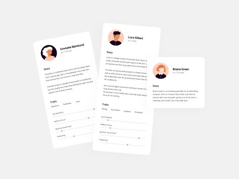 Personality Cards — Persona Profiles by Ehsan Vaeghi on Dribbble Personas Design, Card Ui, Traditional Books, Profile Design, Air Quality, Interactive Design, Image Boards, Case Study, Creative Professional