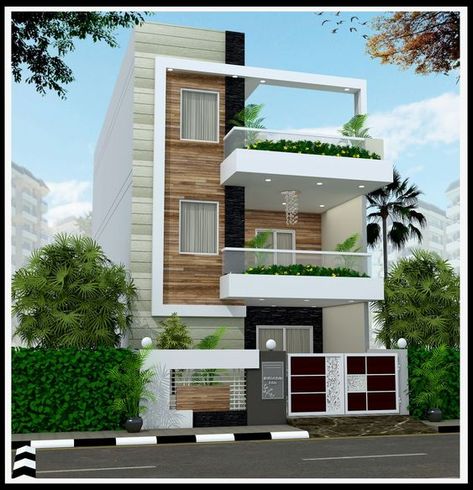 22 feet by 45 Modern House Plan With 4 Bedrooms 3 Storey House Design, Indian House Plans, Small House Front Design, Small House Design Exterior, Small House Elevation Design, Independent House, Front Elevation Designs, Modern Exterior House Designs, Duplex House Design