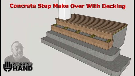 Wood On Concrete Steps, Wood Steps Over Cement Steps, Composite Over Concrete Porch, Cover Concrete Porch With Wood, Cover Concrete Steps With Wood, Wood Over Concrete Porch Front Steps, Covering Concrete Steps With Wood, Wood Over Concrete Steps, Steps Makeover