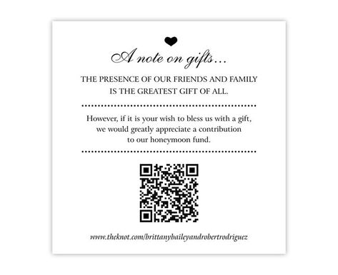 A Note on Gifts Card w/ Venmo QR Code / Request for Honeymoon Fund Cash / Money for Honeymoon / Wedding Invitation Insert / Enclosure Card Monetary Gift Wording Wedding, Wedding Registry Wording, Honeymoon Fund Invitation, A Note On Gifts, Honeymoon Fund Wording, Note On Gifts, Wedding Cash Gift, Wedding Honeymoon Fund, Wedding Registry Cards