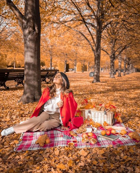 Girl having autumnal picnic in Regent’s Park Autumn Park Photoshoot, Autumnal Aesthetic, Regents Park London, Autumn Picnic, London Autumn, Park Photoshoot, Regents Park, Autumn Park, Fashion Autumn