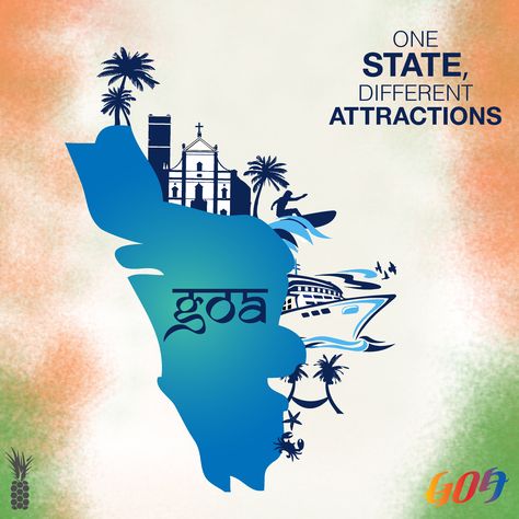 Go Goa! Beaches, Sun and lotsa Fun! Goa, perceived as a beach destination has lot more to offer like rich heritage and culture, architecture, churches, cuisines, etc. making it a place with the most contrasts in a limited space. Goa Culture Illustration, Goa Illustration, Goa Poster, Goa Culture, Captain Illustration, Cr Ideas, Indian Logo Design, Goa Tourism, Insta Logo