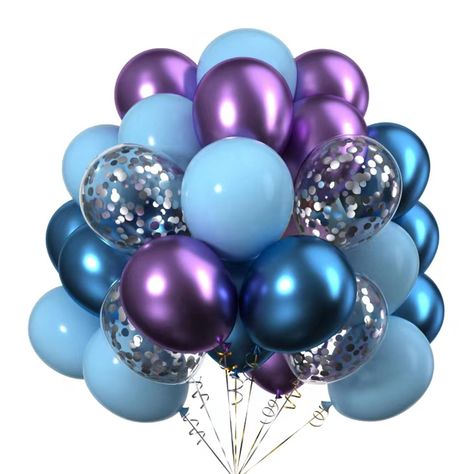 PRICES MAY VARY. PARTY BALLOONS-NEW PREMIUM QUALITY PARTY SUPPLY:50pcs.Include: metallic blue Balloons,Light blue Balloons,metallic Purple Balloons,Silver confetti balloons. LATEX BALLOONS-BEAUTIFUL PARTY ORNAMENT:Great for Ice Snow Themed Party, Christmas Decoration, Frzen Theme Birthday Party，birthday parties, and many other parties and festival occasions. Decoration balloons-Made of high quality latex material,Strong and long lasting,color uniform. You can use high grade helium hydrogen to in Blue And Purple Birthday Decorations, Purple Blue Birthday Theme, Purple Ice Blue Navy Blue Theme, Purple Blue Silver Party Decorations, Purple Blue And Silver Birthday Party, Purple And Blue Party Decorations, Blue And Purple Birthday Theme, Blue Purple White Balloons, Blue Purple Silver Balloons