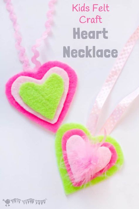 Make a pretty Heart Necklace. Lovely as a Valentine craft to gifts to friends and family. Or why not make one for yourself? #kidscraftroom #valentinecrafts #heartcrafts Sensory Recipes, Felt Crafts Kids, Vday Crafts, Homemade Jewellery, Sewing Club, Diy Necklace Making, Kids Craft Room, Valentine's Day Crafts For Kids, Heart Necklaces