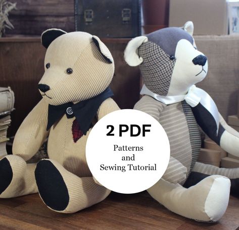 sewing toys patterns Sewing Bear Pattern, Bear Patterns Free Sewing, Sewing Bear, Ties Crafts, Memory Bears Pattern Free, Memory Bear Pattern, Sitting Bear, Teddy Bear Patterns Free, Memory Bears Pattern