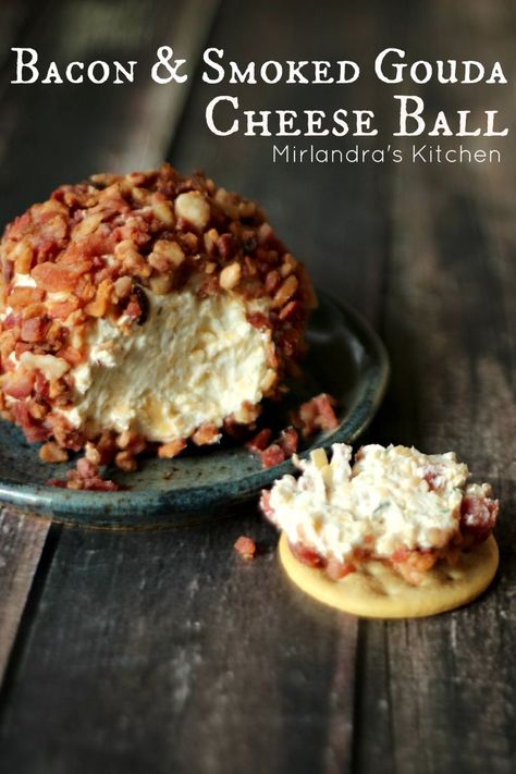 The perfect nut free cheese ball full of smoked Gouda and rolled in yummy bacon.  In 10 minutes you can make a picture perfect ball that everybody will love.  You can always switch this recipe up and add pecans if you wish! Gouda Cheese Ball Recipes, Texas Trash, Smoked Gouda Cheese, Gouda Cheese, Smoked Gouda, Snack Dip, Cheese Ball Recipes, Cheese Balls, Cheese Boards