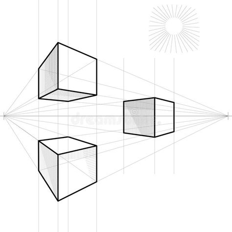 Vector Sketch of a cube in perspective stock illustration 1 Point Perspective Drawing, Isometric Drawing Exercises, 2 Point Perspective Drawing, Geometric Shapes Drawing, Perspective Drawings, Perspective Drawing Architecture, Isometric Drawing, Paper City, Point Perspective