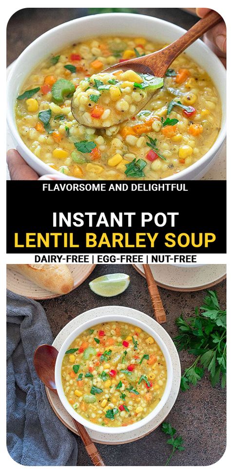 Barley Lentil Soup, Vegetarian Barley Soup, Soup Barley, Pressure Cooker Lentils, Barley Vegetable Soup, Lentils Instant Pot, Nutritious Soup, Vegetable Barley Soup, Lentil Vegetable Soup