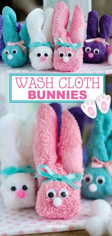 Oct 1, 2020 - Neat Easter Ideas - Easter basket ideas, Easter recipes, and Easter decor Easter Crafts Bunny, Washcloth Bunny, Boo Boo Bunny, Washcloth Animals, Washcloth Crafts, Smart School House, Smart School, Diy Easter Gifts, Easy Easter Crafts