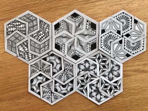 Hexagon Art Drawing, Hexagon Sketch, Hexagon Mandala Design, Hexagon Zentangle, Zentangle Sketchbook, Hexagon Mandala, Hexagon Patterns Geometry, Hexagon Abstract Design, Geometric Coaster