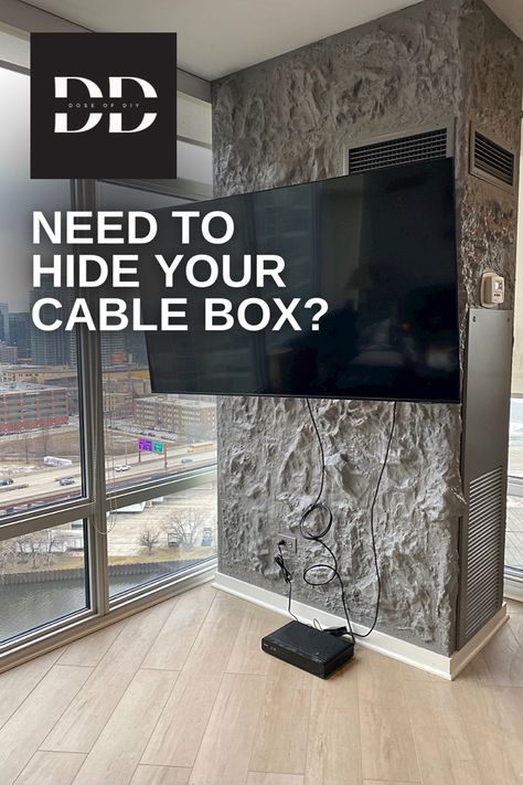 How to hide your cable box or anything else when you don’t want the cords showing using an IR extender and wall mount! Tv Wire Cover Hiding Cords, Hidden Cable Box Behind Tv, Hide Satellite Box Living Rooms, Hidden Cable Box Ideas, Tv Component Storage Ideas, Hide Tv Boxes And Wires, Cable Box Storage Ideas Hide Router, How To Hide Xbox On Mantle, How To Hide Cable Box Ideas Mounted Tv