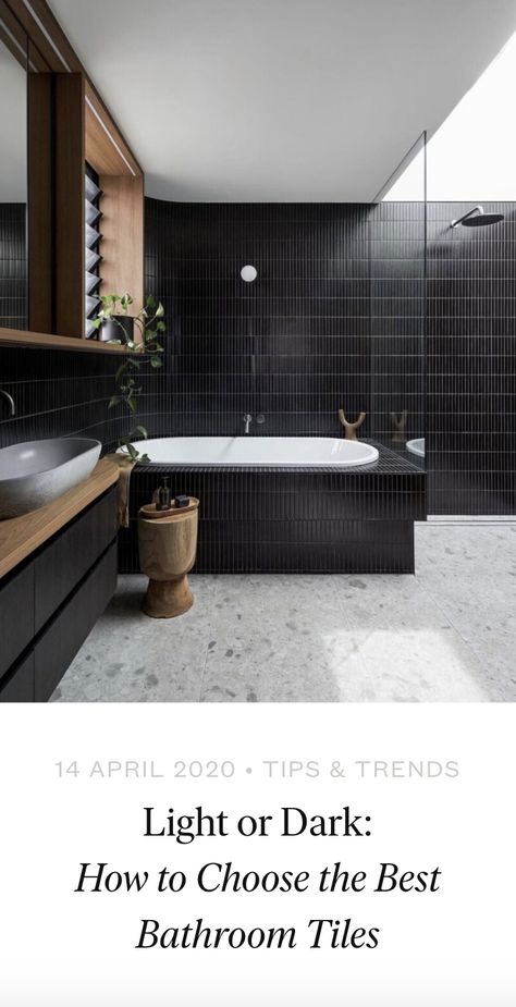 Depending on the overall theme, bathroom tiles could be achieved with dark tiles or light tiles – or both. We’ll take you through the pros and cons of each. Dark Shower Room Ideas, Dark Tiled Bathroom, Black Subway Tile Bathroom, Dark Tile Bathroom, Dark Tile Floors, Black Subway Tiles, Light Vs Dark, Theme Bathroom, Subway Tiles Bathroom