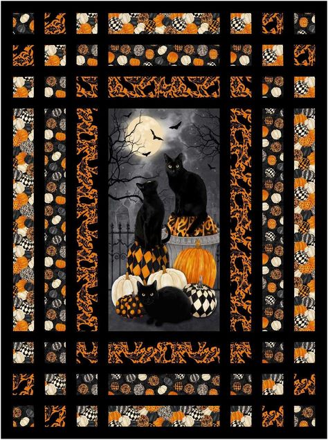 Plaid and a Panel Quilt Kit - Hallow's Eve Northcott Panel Quilts, Fabric Panel Quilts Ideas, Halloween Panel Quilts Ideas Layout, Free Quilt Patterns Using Panels, Halloween Quilts Ideas Free Pattern, Panel Quilts Ideas Layout Patterns Free, Halloween Quilts Ideas, Halloween Quilt Panels, Quilt Halloween