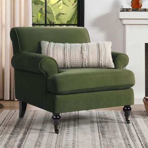 Jennifer Taylor Home Alana Lawson Accent Chair in Olive Green Velvet | NFM Green Arm Chair Living Room, Different Accent Chairs In Living Room, Porch House, Green Velvet Chair, Metal Armchair, Chair Metal, Jennifer Taylor, Velvet Accent Chair, Leather Sofas