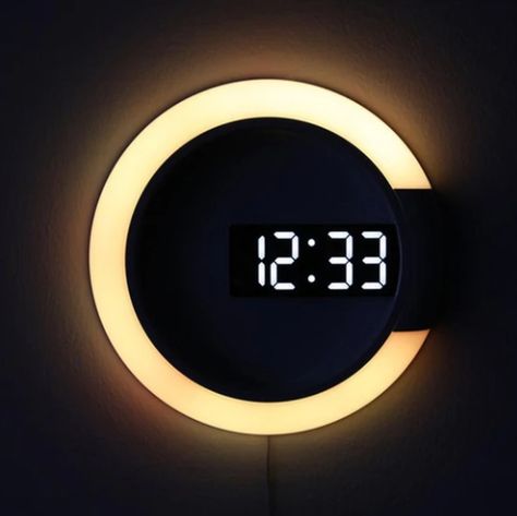 Mavigadget | 12 Cool and Unique Wall Clocks to Spice Up Your Living Space Wall Clock Design Ideas, Digital Table Clock, Digital Mirror, Digital Table, Hollow Wall, Clock Design Ideas, Wall Clock Digital, Led Wall Clock, Ring Lamp