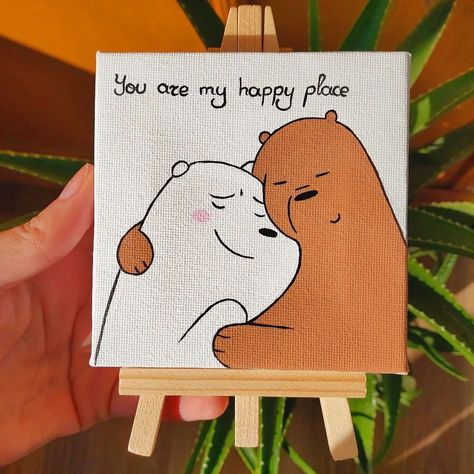 Mini Canvas Friends Painting, Canvas For Friends Birthday, My Happy Place Drawing, Cute Couple Canvas Paintings, Cute Friend Paintings, Paintings To Gift Someone, Cute Painting For Best Friend, Cute Paintings On Mini Canvas, Painting To Gift Best Friend