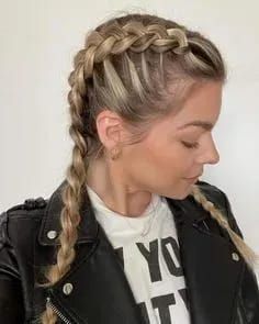 Do This To Get Beautiful Curly Hair Without Using Heat French Braid Pigtails Long Hair, Middle Part French Braids, French Braid For Medium Length Hair, Thick French Braid, Fluffy French Braids, Braids For Traveling, French Braids Front View, Puffy French Braid, French Braids Pigtails