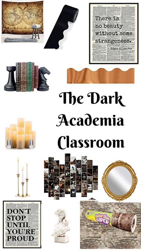 Dark Classroom Aesthetic, Dark Academia Classroom, Academia Classroom, Cozy Dark Academia, Vintage Classroom Decor, English Teacher Classroom, Teaching Classroom Decor, English Classroom Decor, Classroom Decor High School