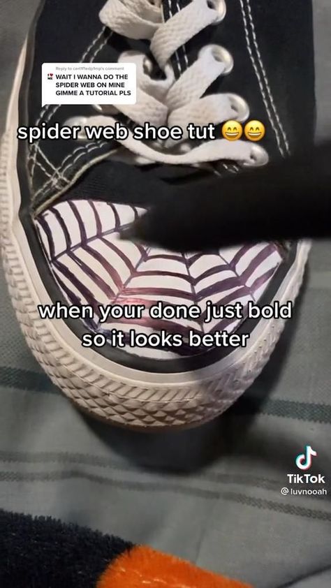 edgy shoe tutorial spiderweb [Video] in 2022 | Diy fashion, Diy clothes design, Pop tab crafts Emo Shoe Lace Patterns, Spider Web Shoe Tut, How To Draw Spider Web On Converse, Goth Converse Diy, Spider Web Shoes Converse, Spider Web Converse Tutorial, Emo Shoes Drawing, Stuff To Draw On Your Shoes, Star Laces Converse Tutorial High Top