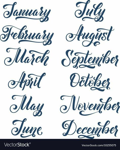 Calligraphy Months, Make Your Own Calendar, Calendar Download, Calligraphy Words, Hand Lettering Art, Hand Lettering Fonts, Hand Lettering Alphabet, Lettering Alphabet Fonts, Hand Lettering Tutorial