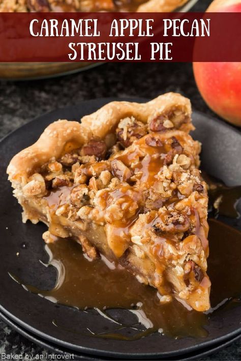 Caramel Apple Pecan Pie Recipe, Apple Pecan Pie Recipe, Peach Streusel, Streusel Pie, Apple Pecan Pie, Homemade Caramel Sauce, Caramel Apple Pie, Chocolate Pies, Apple Pie Recipes