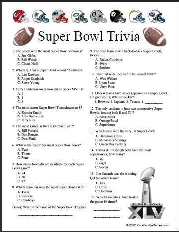 Football Trivia Questions And Answers, Football Trivia Game, Super Bowl Trivia, History Trivia Questions, Trivia Of The Day, Football Trivia, Superbowl Game, Fun Worksheets For Kids, Nursing Home Activities