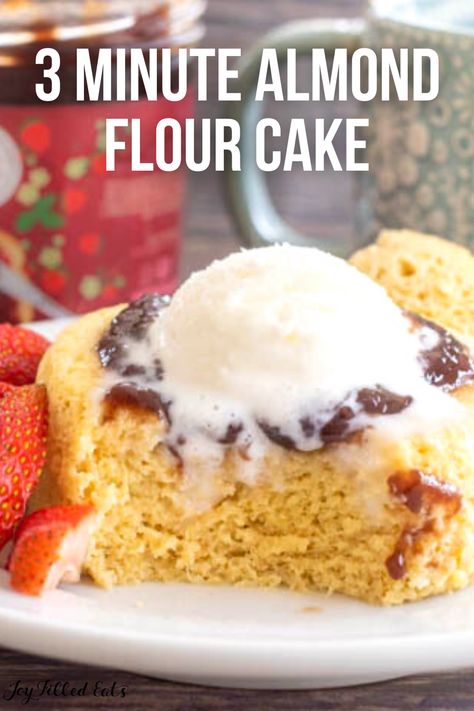 Who loves not having to share their desserts? This Almond Flour Mug Cake is meant to be enjoyed - just by you! The ENTIRE cake has less than 6 net grams of carbs and is ready in just three minutes of time! It's time to treat yourself - without any of the guilt. No Egg Mug Cake, Almond Flour Mug Cake, Mug Cake Keto, Mug Cake Easy, Mug Cake Healthy, Easy Mug Cake, Almond Flour Cakes, Mug Cake Microwave, Sugar Free Sweets