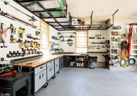 Storage and Organization in the Garage - Chris Loves Julia Garage Storage Inspiration, Garage Design Interior, Garage Organization Tips, Garage Organisation, Garage Workshop Organization, Garage Renovation, Tool Room, Garage Organize, Garage Remodel