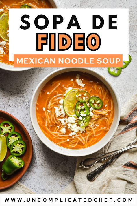 An image of Sopa de Fideo (Mexican Noodle Soup) in a white bowl Healthy Fideo Recipe, Easy Fideo Soup, Quick Noodle Soup, Chicken Fideo Soup Recipe, Fideo Recipe Mexican, Fideo Soup Recipe, Mexican Noodle Soup, Fideo Soup, Sopa Recipe