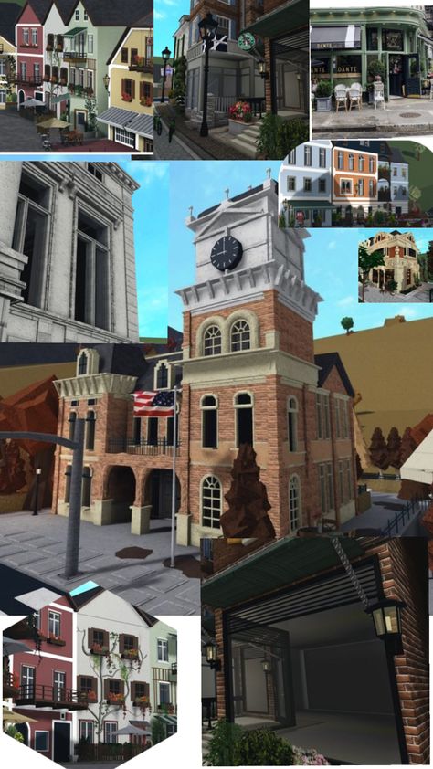 Bloxburg Realistic City Ideas, Bloxburg Barber Shop, Bloxburg Apartment Complex Ideas, Nyc Layout, Autumn Town Bloxburg, Bloxburg City Layouts Large Plot, College Exterior, Realistic Bloxburg Town Ideas, Beach Town Layout