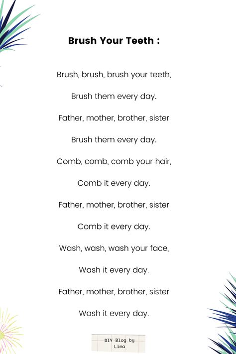 ✅✅Brush Your Teeth by UNKNOWN AUTHOR 👉👉Follow to get short poems | Funny poems | poems 1st grades| poems inspirational| poetry for kids 👉👉 Follow for more @diyblogsbylima #KidsPoem Kids Poems 1st Grades, English Recitation Poems For Class 1, Preschool Graduation Poems, Drawing Teeth, Short Poems For Kids, Rhyming Poems For Kids, Funny Poems For Kids, Elephants For Kids, Poem Recitation