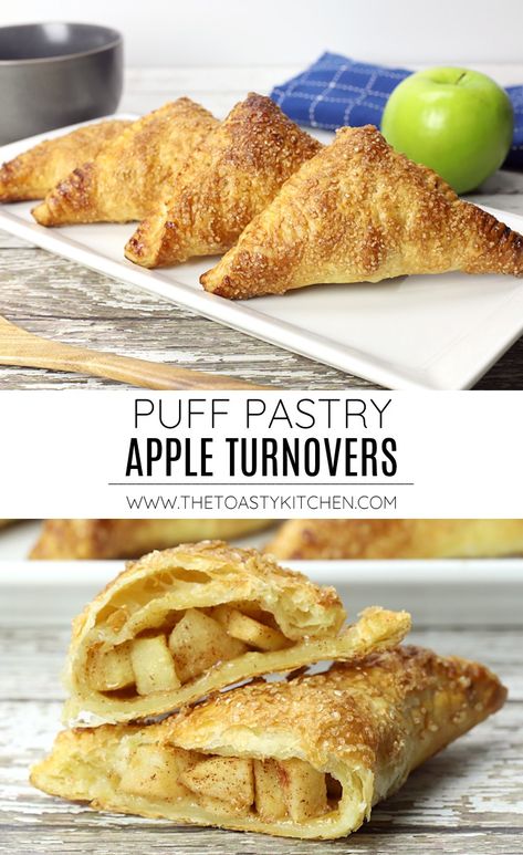 Puff Pastry Apple Turnovers recipe - by The Toasty Kitchen #puffpastry #apple #appledessert #appleturnovers #turnovers #handpies #easydesserts #dessertrecipe #applerecipe #recipe Fruit Turnovers, Homemade Apple Turnovers, Witchy Food, Puff Pastry Apple Turnovers, Apple Turnovers With Puff Pastry, Quick Puff Pastry, Dessert Favorites, Puff Pastry Apple, Apple Turnover Recipe