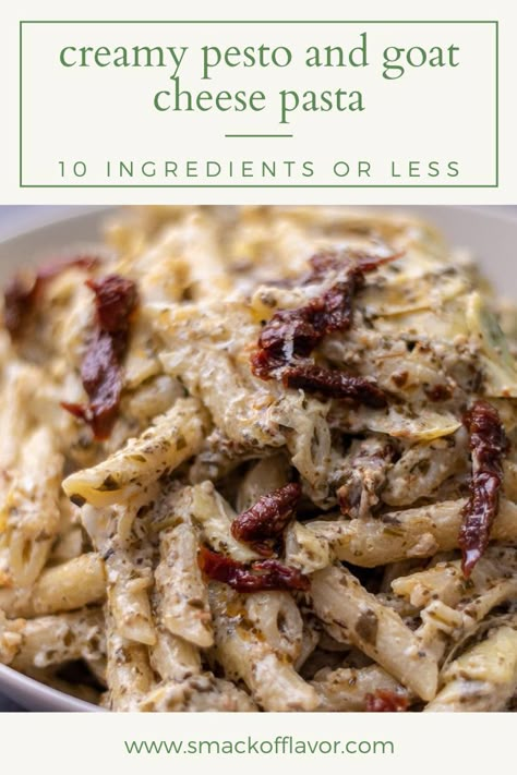 Pesto And Goat Cheese Pasta, Goat Cheese Cream Sauce, Goat Cheese Pesto Pasta, Pesto Artichoke Pasta, Goats Cheese Pasta, Goat Cheese Pasta Recipes, No Cheese Pasta, Recipes Using Goat Cheese, Fancy Pasta Dishes