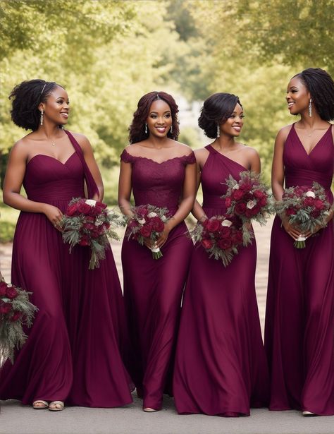 Light Burgundy Bridesmaid Dresses, Merlot Dresses Bridesmaid, Bridesmaid Dresses On Black Women, Braidmaids Dress, Matron Of Honor Dresses, Burgandy Bridesmaids Dress, Braids Maid Dresses, Bridesmaid Dresses Burgundy, Wine Color Bridesmaid Dress