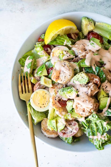 Classic Shrimp Louie Salad - Foodness Gracious Shrimp Louie Salad, Shrimp Louie, Lemon Green Beans, Individual Salads, Juicy Shrimp, Creamy Dressing, Marinated Tofu, Grilled Seafood, Salad Recipes For Dinner