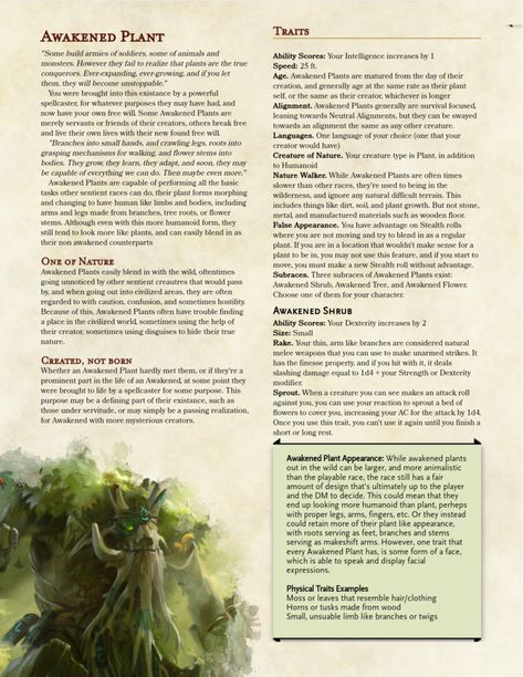 Dnd Homebrew Race Mushroom, Dnd Earth Spells, Dnd Plant Monster, D&d Races Homebrew, Dnd Monster Stats, Dungeons And Dragons Races, Dnd Races, D D Items, Dnd 5e Homebrew