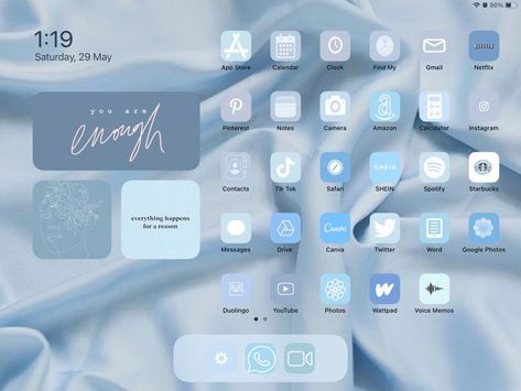 Blue Ipad Asthetic, Decorate Ipad Homescreen, Aesthetic Ipad Setup Blue, Ipad Asthetic Homescreen, I Pad Home Screen, Iphone Icones, Widgets Theme, Best Free Ipad Apps, Ipad Inspo