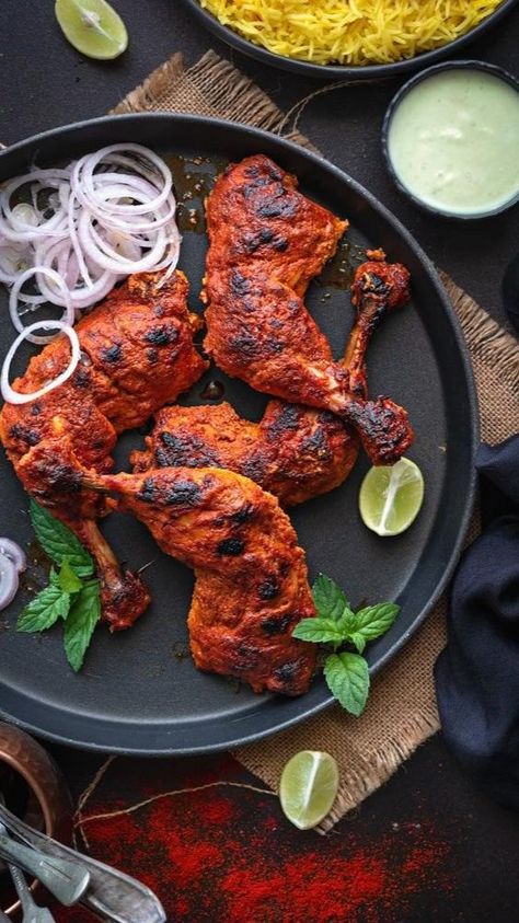 Authentic Tandoori Chicken Recipe, Chicken Tandoori Masala, Tandoori Chicken Recipe, Grilled Tandoori Chicken, Tandoori Recipes, Indian Food Photography, Chicken Leg Recipes, Ayam Bakar, Tandoori Masala