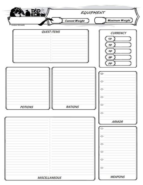 Dnd Inventory Sheet, Dnd Sheet, Dnd Shenanigans, Dnd Notebook, Dnd Resources, Dnd Journal, Dnd Diy, Dnd Things, Fantasy Adventurer