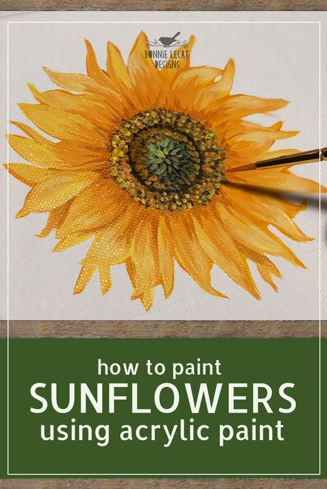 Sunflower Making, How To Paint Sunflowers, Sunflower Acrylic Painting, Paint Sunflowers, Sunflower Paintings, Sunflower Acrylic, Painting With Acrylics, Sunflower Drawing, Sunflower Canvas