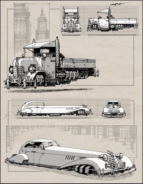 Dieselpunk Cars by ~RyanLovelock on deviantART Dieselpunk Art, Dieselpunk Vehicles, Deco Punk, Steampunk Aesthetic, Arte Robot, Car Images, Bioshock, Retro Futuristic, Cars And Trucks