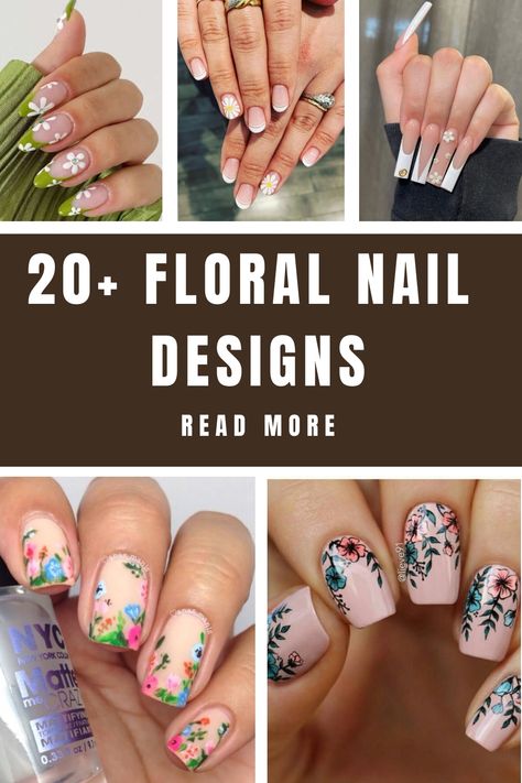 Simple but beautiful flower nail designs are always loved by girls because of their softness and tenderness. The floral nail designs have… Short Square Floral Nails, Floral Nail Art Short Nails, Wild Flower Nail Art, Glitter Floral Nails, Wildflower Nail Designs, Floral Nail Designs Simple, Nail Designs Floral, Floral Design Nails, Floral Tip Nails