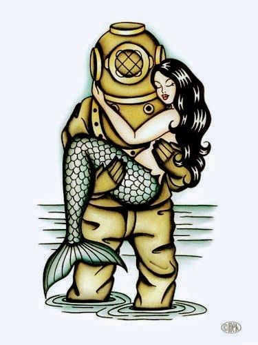 Mermaid And Diver, Scuba Diver Tattoo, Mermaid Pinup, Diver Tattoo, Pin Up Mermaid, Tattoo Mermaid, Mermaid Tattoo Designs, Pinup Tattoo, Dove Tattoos