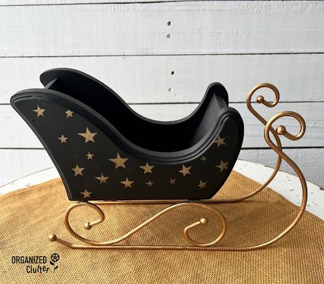 Thrifted Wood & Metal Sleigh Decoration Makeover Wood Painting Ideas, Mini Stars, Rub N Buff, Upcycle Diy, Ideas Navidad, Christmas Sleigh, Sign Stencils, Dixie Belle Paint, Paint Projects