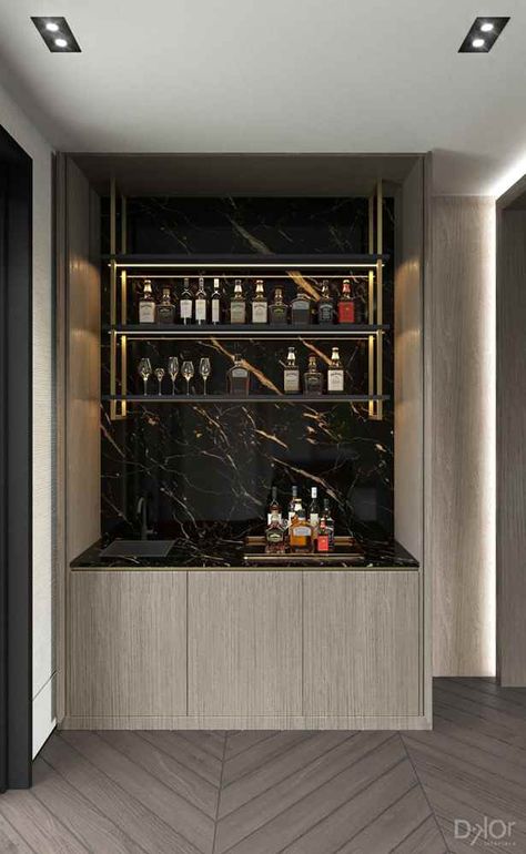 Modern Bar Area Design, Contemporary Bar Design Home, Residential Bar Design, Luxury Mini Bar At Home, Modern House Bar Design, Bar Designs For Home, House Bar Design, Contemporary Bar Design, Minibar Design