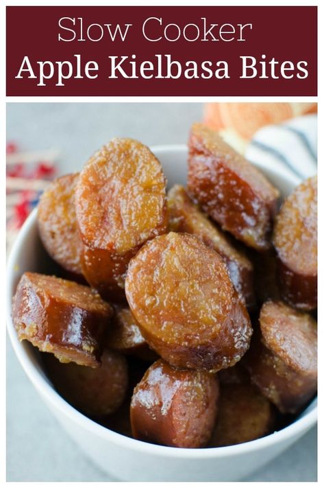 Slow Cooker Apple Kielbasa Bites Cooktop Cove, Hours Devours, Apple Kielbasa Bites, Apple Kielbasa, Kielbasa Bites, Slow Cooker Kielbasa, Fake Ginger, Slow Cooker Apple, Bbq Meatballs